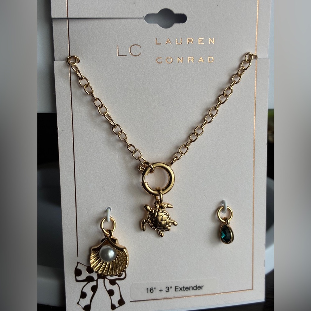 LC Lauren Conrad Gold-Tone Turtle Charm Necklace with Shell and Teal Drop - Picture 8 of 10